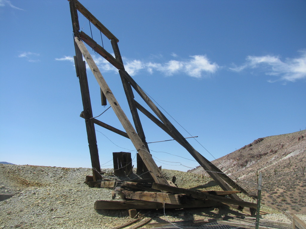 Mine head frame stands over an old mine located in Mineral Park, Tonapah, Nevada