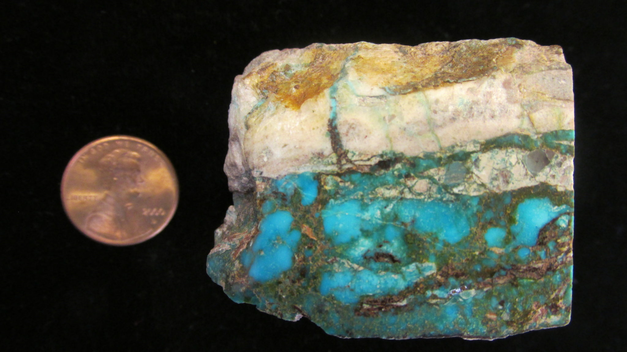 Bisbee Turquoise from varying from green to blue.